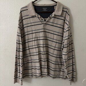 St. John s Bay Polo Shirt Men s Size XL Beige Gray Stripe Sueded Jersey